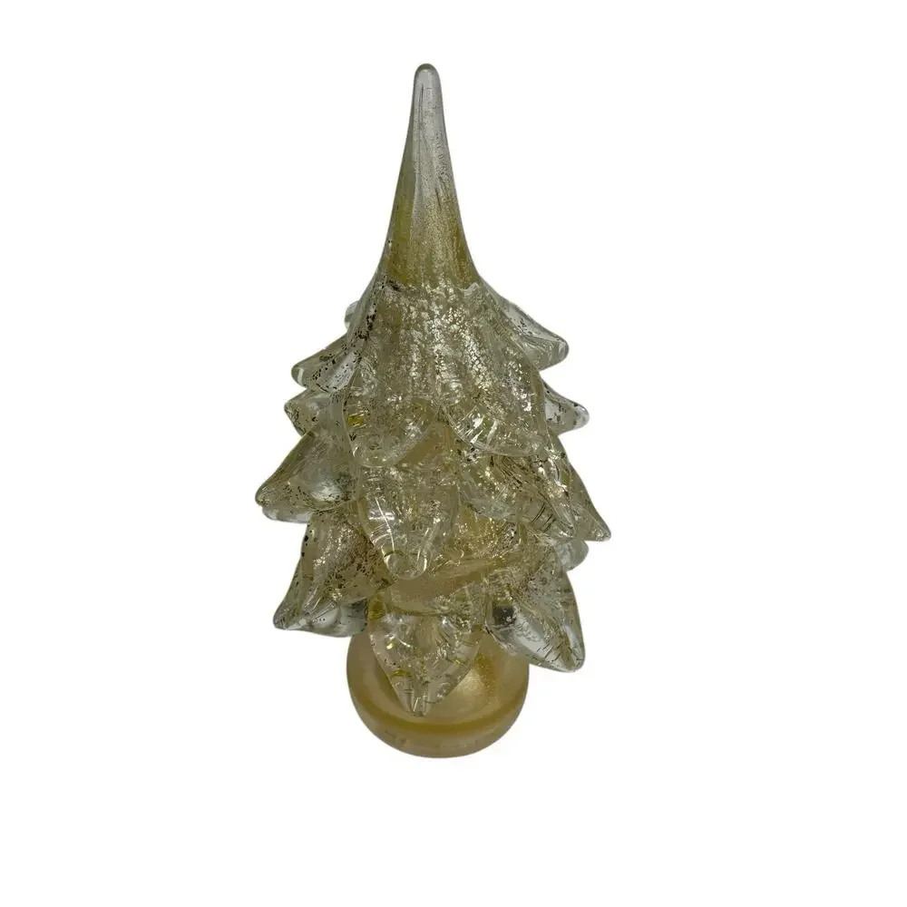 Vintage Murano Art Glass Gold Specks Christmas Tree Home Decor Sculpture 10 In.